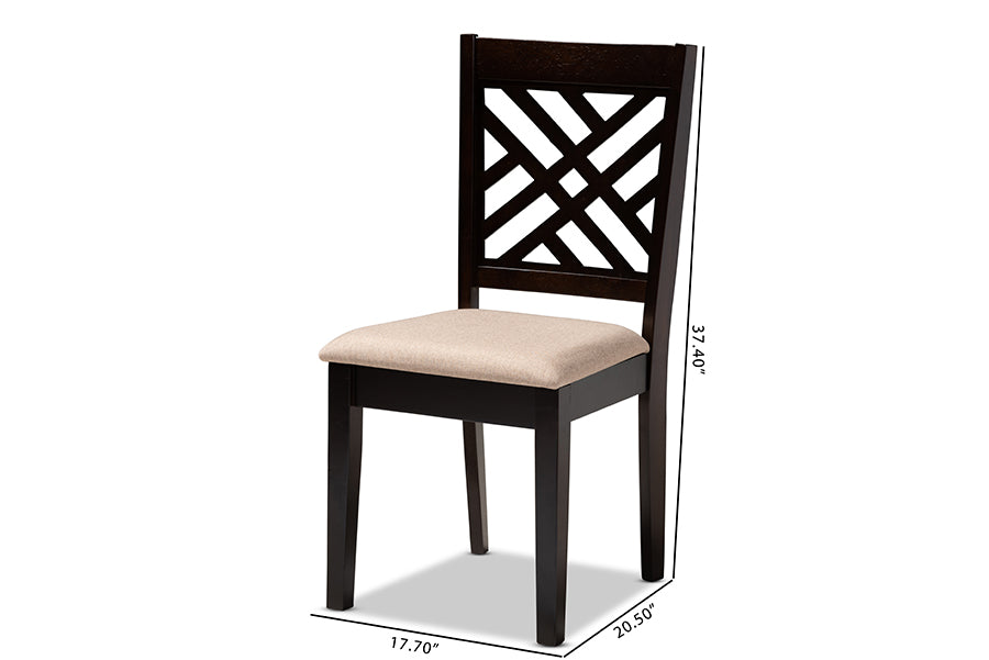 Baxton Studio Caron Modern and Contemporary Sand Fabric Upholstered Espresso Brown Finished Wood Dining Chair Set of 4