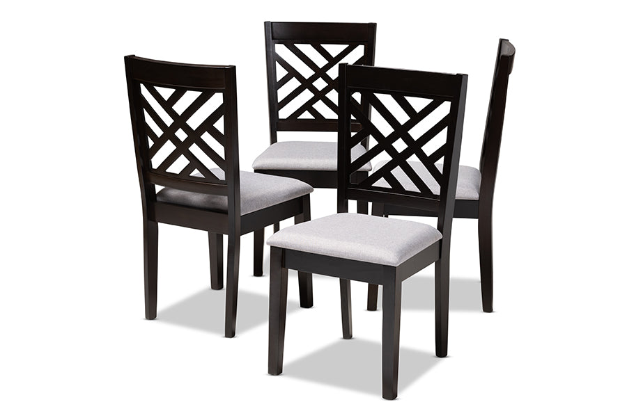Baxton Studio Caron Modern and Contemporary Gray Fabric Upholstered Espresso Brown Finished Wood Dining Chair Set of 4