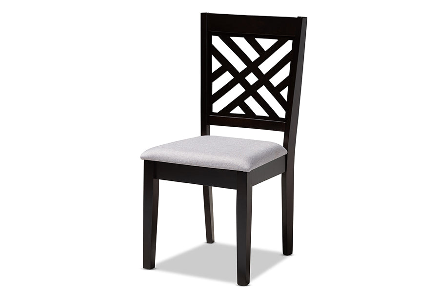 Baxton Studio Caron Modern and Contemporary Gray Fabric Upholstered Espresso Brown Finished Wood Dining Chair Set of 4