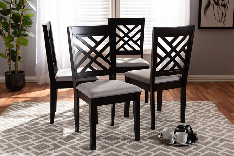 Baxton Studio Caron Modern and Contemporary Gray Fabric Upholstered Espresso Brown Finished Wood Dining Chair Set of 4