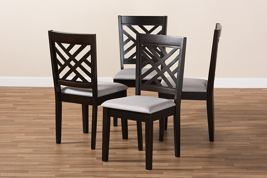 Baxton Studio Caron Modern and Contemporary Gray Fabric Upholstered Espresso Brown Finished Wood Dining Chair Set of 4