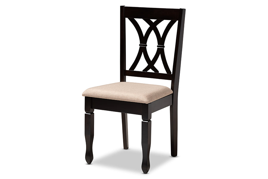 Baxton Studio Reneau Modern and Contemporary Sand Fabric Upholstered Espresso Brown Finished Wood Dining Chair Set of 4