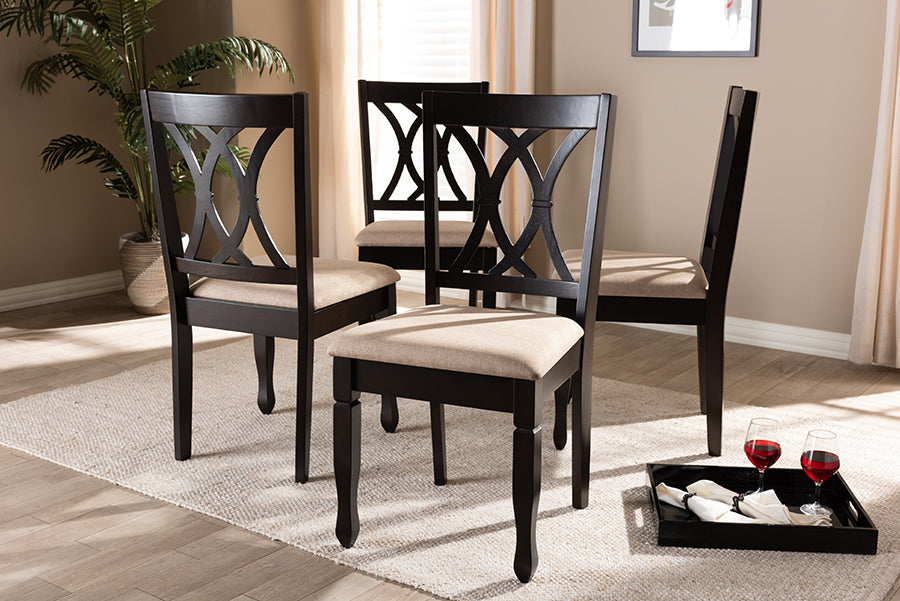 Baxton Studio Reneau Modern and Contemporary Sand Fabric Upholstered Espresso Brown Finished Wood Dining Chair Set of 4