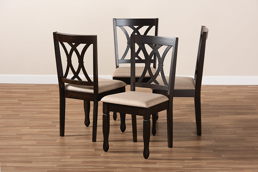 Baxton Studio Reneau Modern and Contemporary Sand Fabric Upholstered Espresso Brown Finished Wood Dining Chair Set of 4