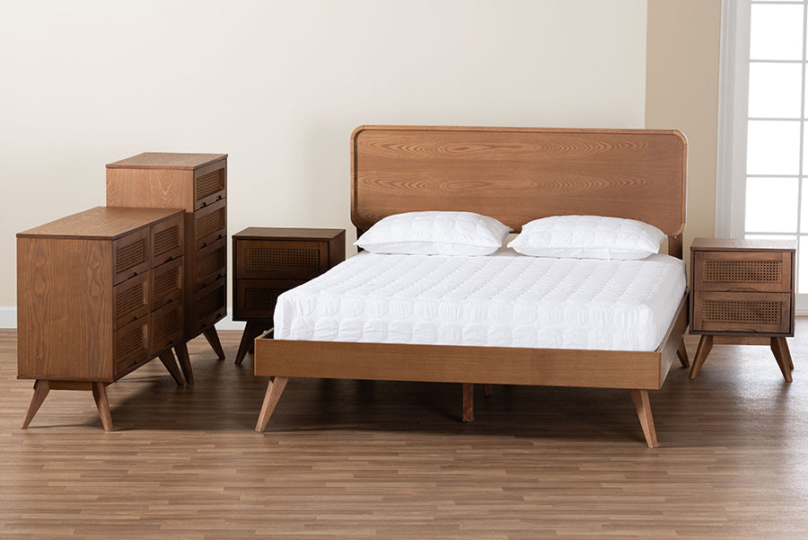 Baxton Studio Demeter Mid-Century Modern Walnut Brown Finished Wood King Size 5-Piece Bedroom Set