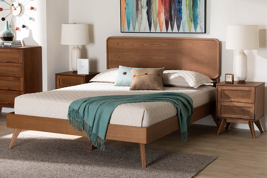 Baxton Studio Demeter Mid-Century Modern Walnut Brown Finished Wood Queen Size 3-Piece Bedroom Set