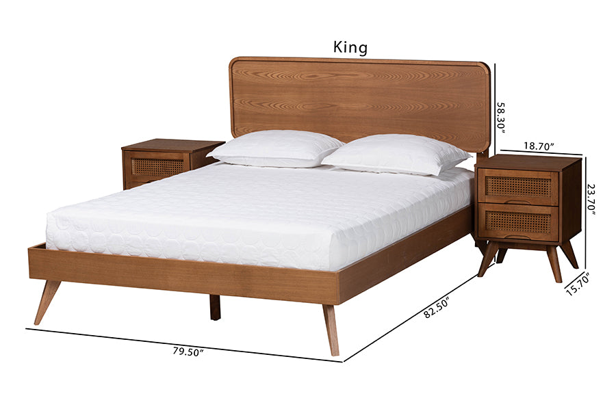 Baxton Studio Demeter Mid-Century Modern Walnut Brown Finished Wood King Size 3-Piece Bedroom Set