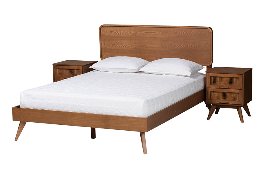 Baxton Studio Demeter Mid-Century Modern Walnut Brown Finished Wood King Size 3-Piece Bedroom Set
