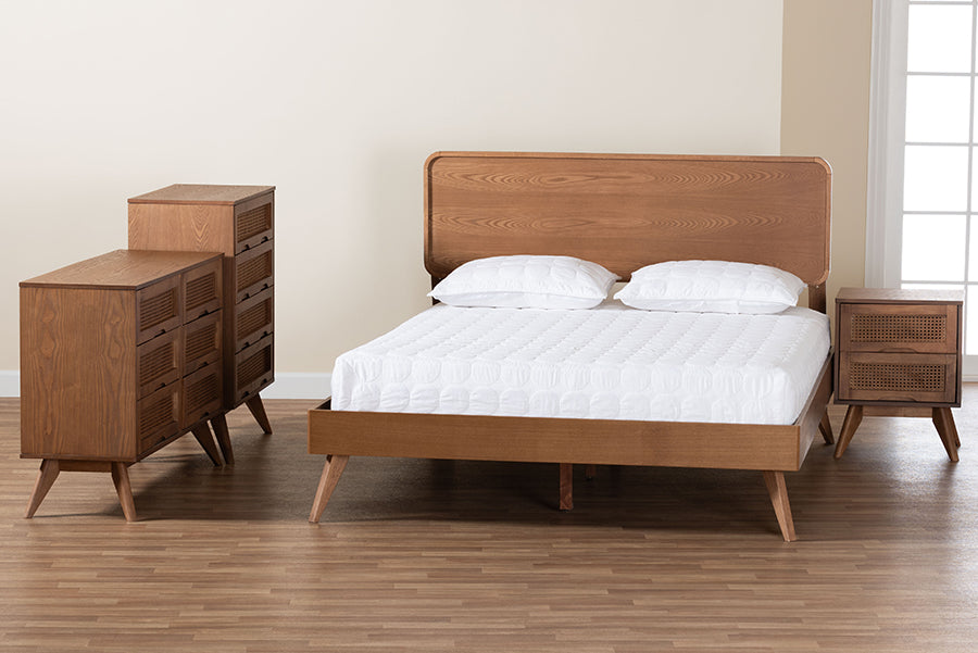 Baxton Studio Demeter Mid-Century Modern Walnut Brown Finished Wood King Size 4-Piece Bedroom Set