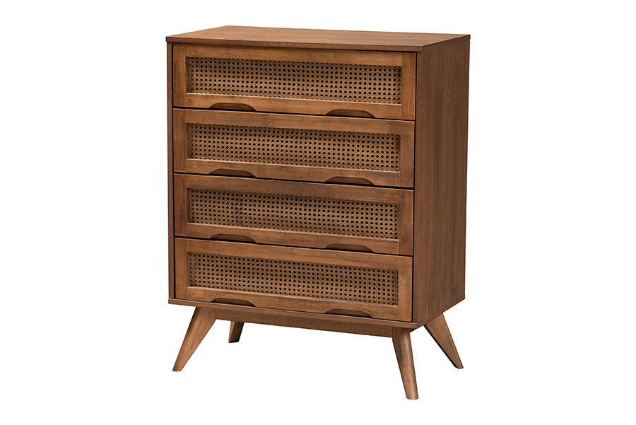 Baxton Studio Demeter Mid-Century Modern Walnut Brown Finished Wood King Size 4-Piece Bedroom Set