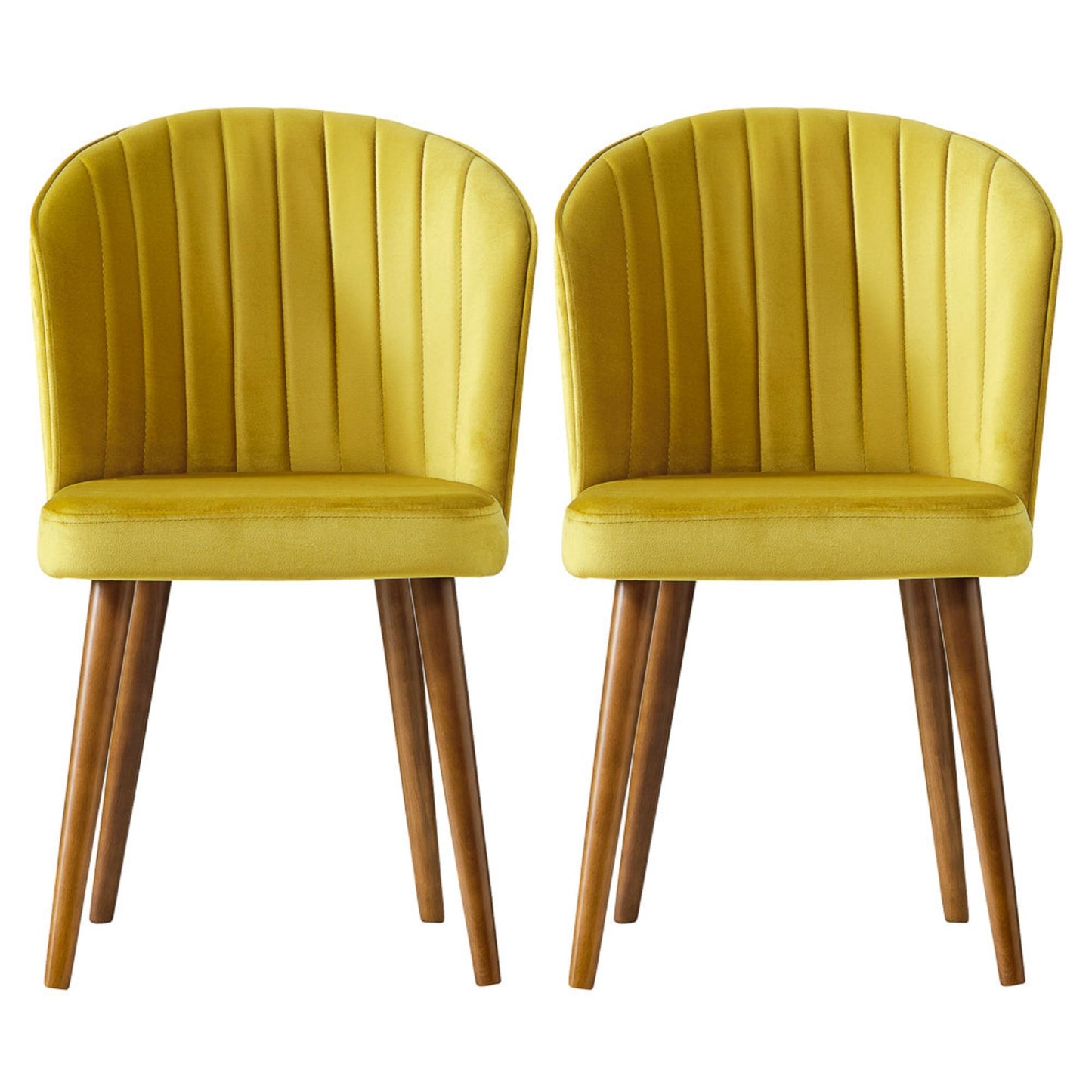 Pair of modern yellow velvet accent chairs with wooden legs, home furniture by FredCo International