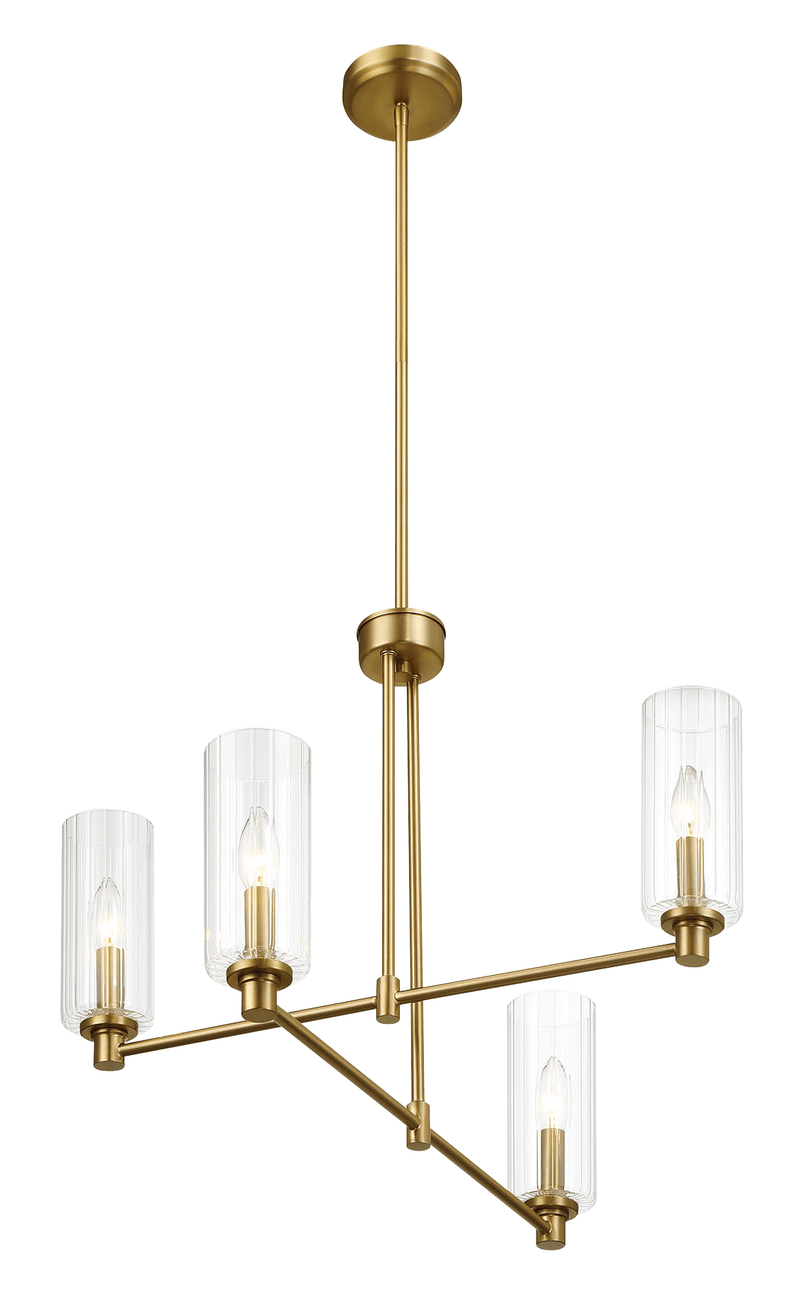 Enigma Four Lights Chandelier With Clear Ribbed Glass -Satin Brass FredCo