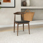 Mid-century modern wood dining chair with black seat in stylish living room, FredCo International furniture