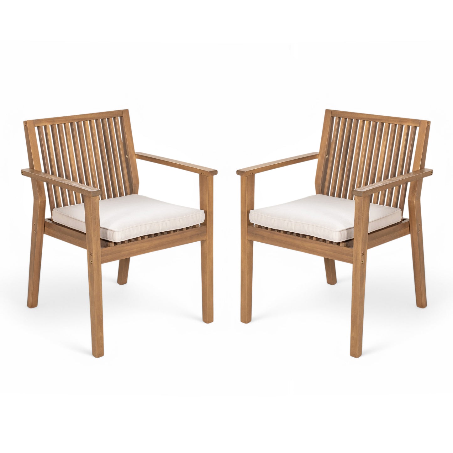 Patio Dining Chair Set of 2 - Sturdy Acacia Wood, Comfortable Waterproof Seating, 400 lbs Capacity, Brown Color Frame