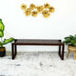 Christina Mid-Century Modern Tan Leather Bench with Solid Wood Frame and Tapered Legs 18.5'H x 55'W x 15.7'D for Living Room Bedroom Waiting Room FredCo