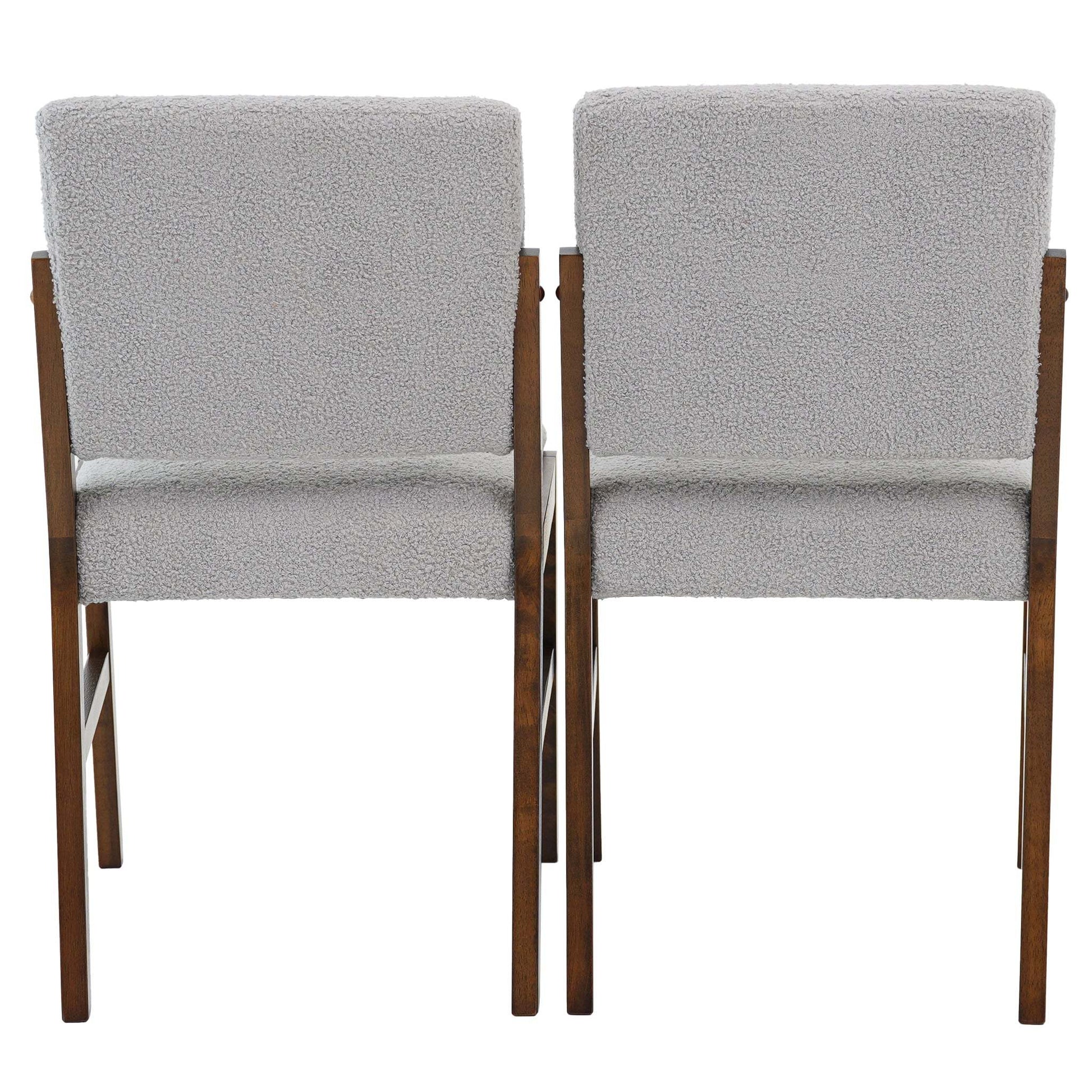 Pair of modern gray upholstered dining chairs with wooden legs, FredCo International furniture