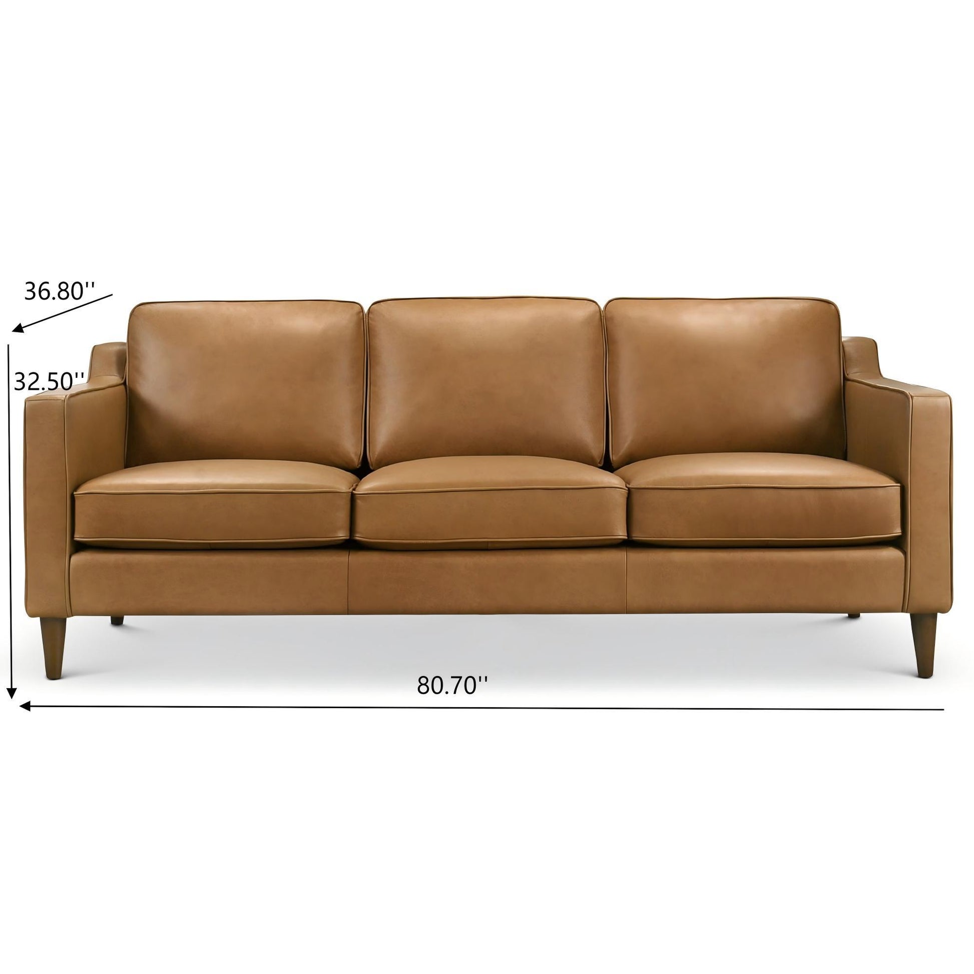 Cooper Mid Century Modern Tan Leather Sofa with Easy Maintenance and Solid Wood Frame FredCo