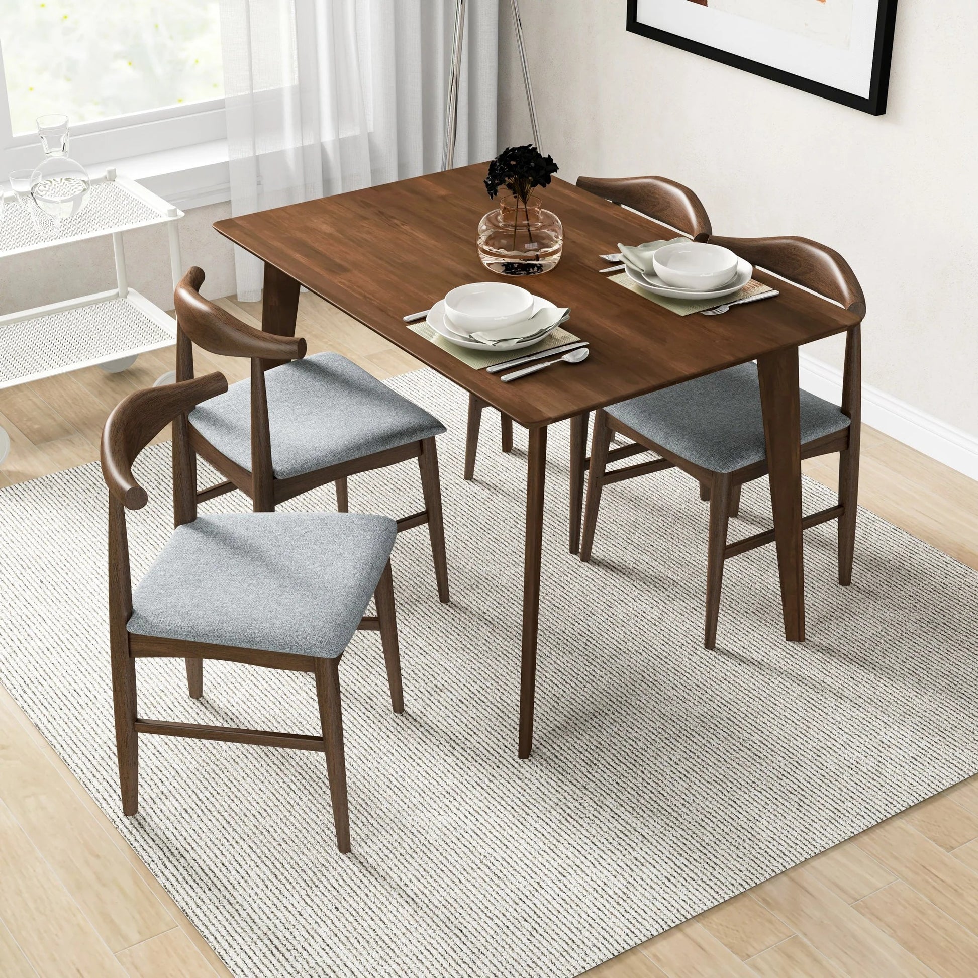 Mary Modern Style Solid Wood Rectangular Dining Kitchen Table Brown Finish Beveled Edges FredCo
