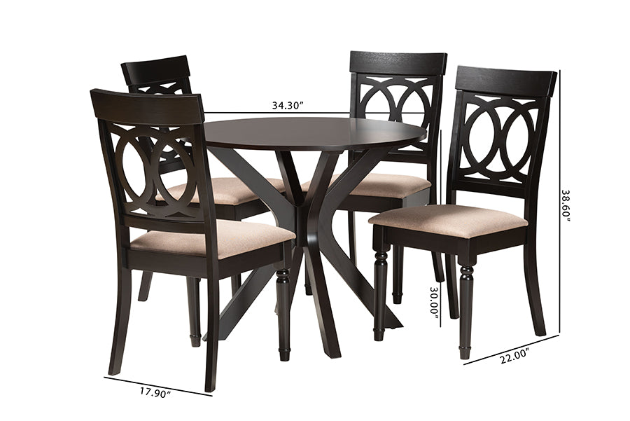 Baxton Studio Jessie Modern Sand Fabric and Dark Brown Finished Wood 5-Piece Dining Set