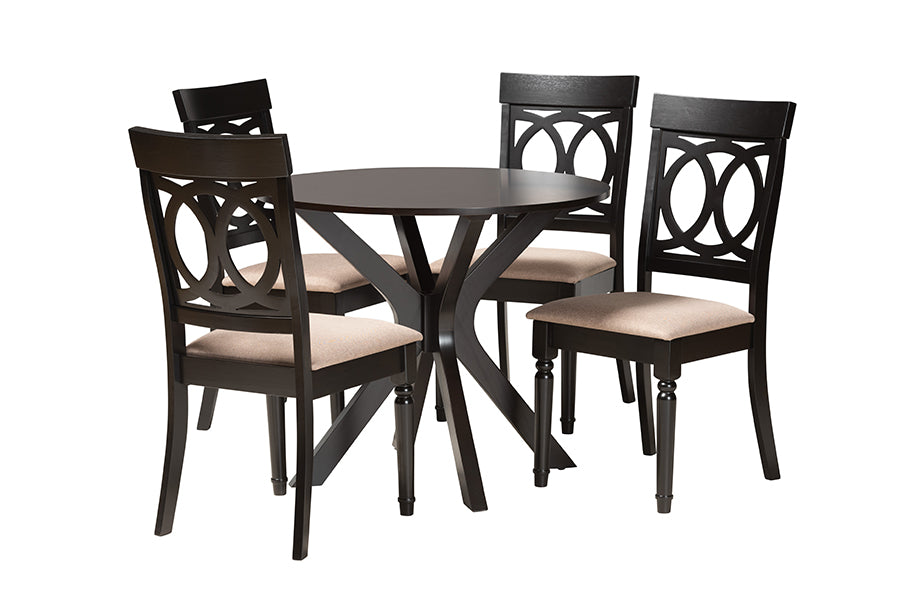 Baxton Studio Jessie Modern Sand Fabric and Dark Brown Finished Wood 5-Piece Dining Set