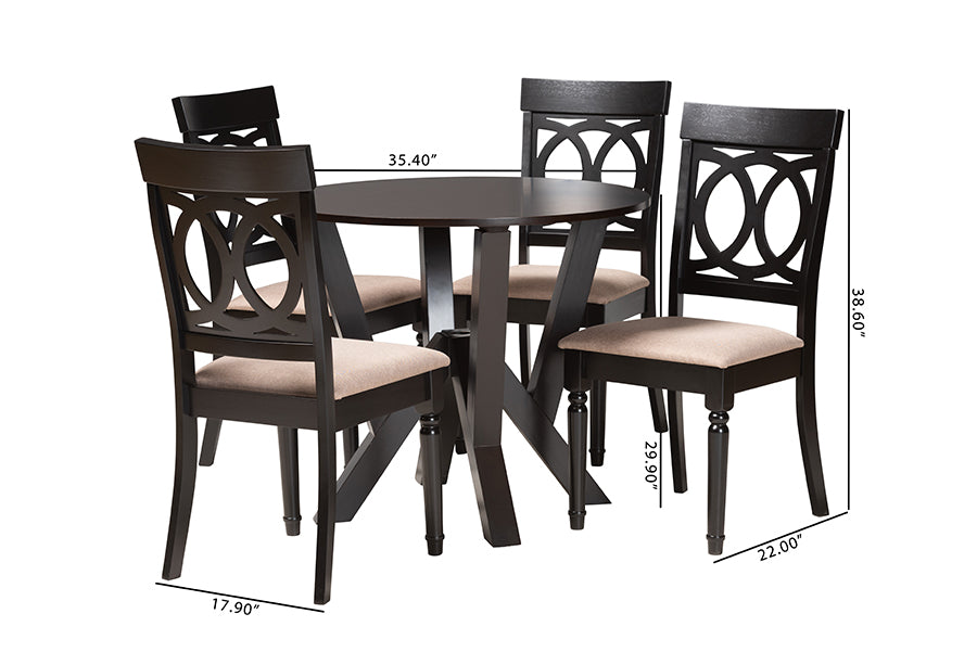 Baxton Studio Angie Modern Sand Fabric and Dark Brown Finished Wood 5-Piece Dining Set