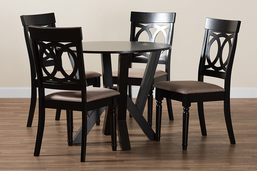 Baxton Studio Angie Modern Sand Fabric and Dark Brown Finished Wood 5-Piece Dining Set