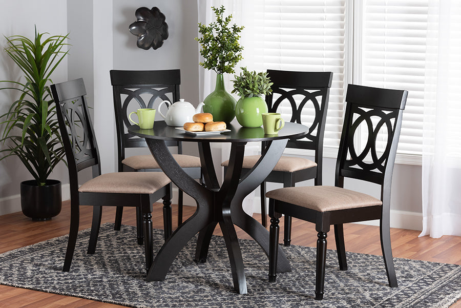 Baxton Studio Velia Modern Sand Fabric and Dark Brown Finished Wood 5-Piece Dining Set