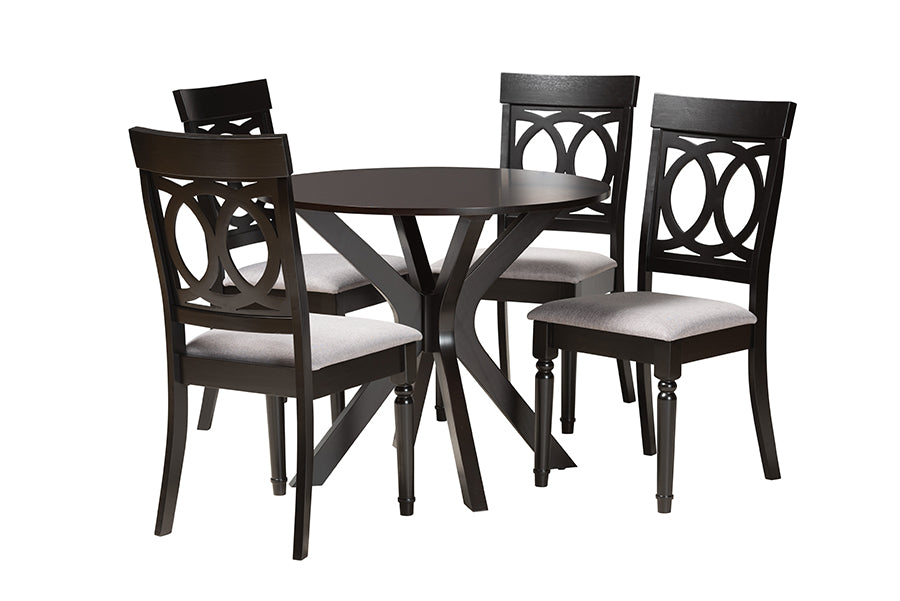 Baxton Studio Jessie Modern Grey Fabric and Dark Brown Finished Wood 5-Piece Dining Set