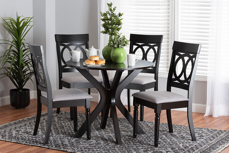 Baxton Studio Jessie Modern Grey Fabric and Dark Brown Finished Wood 5-Piece Dining Set