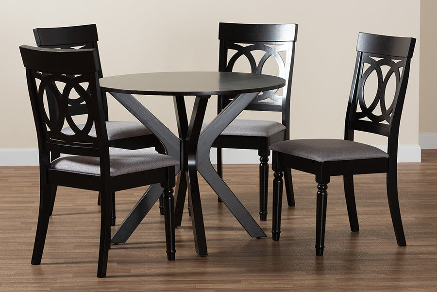 Baxton Studio Jessie Modern Grey Fabric and Dark Brown Finished Wood 5-Piece Dining Set