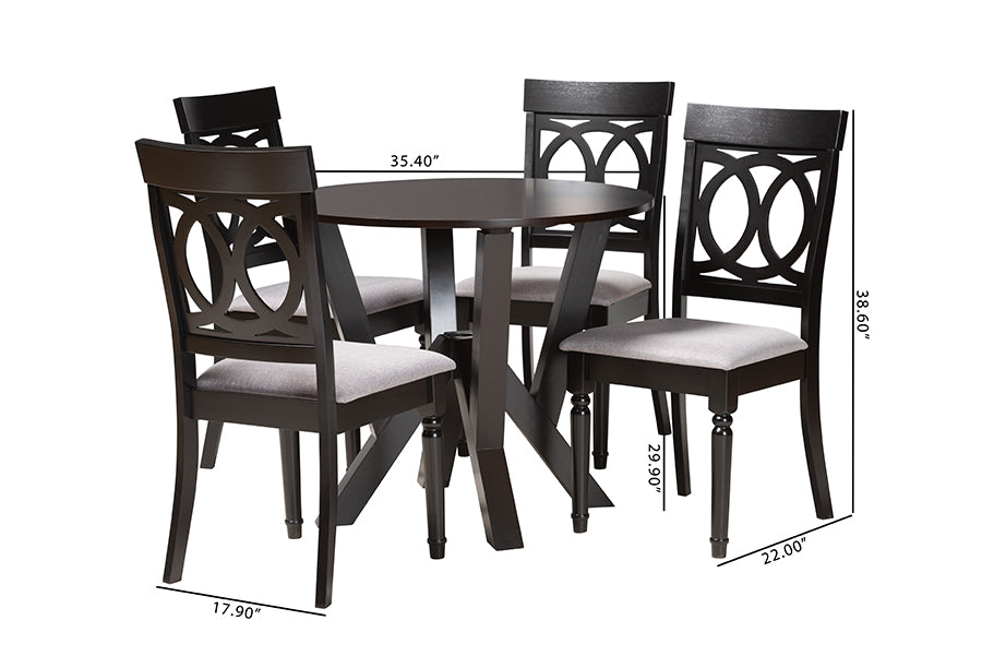 Baxton Studio Angie Modern Grey Fabric and Dark Brown Finished Wood 5-Piece Dining Set