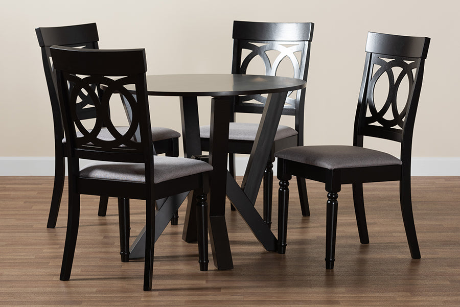 Baxton Studio Angie Modern Grey Fabric and Dark Brown Finished Wood 5-Piece Dining Set