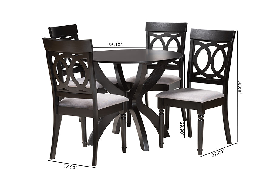 Baxton Studio Velia Modern Grey Fabric and Dark Brown Finished Wood 5-Piece Dining Set