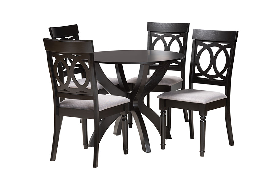 Baxton Studio Velia Modern Grey Fabric and Dark Brown Finished Wood 5-Piece Dining Set