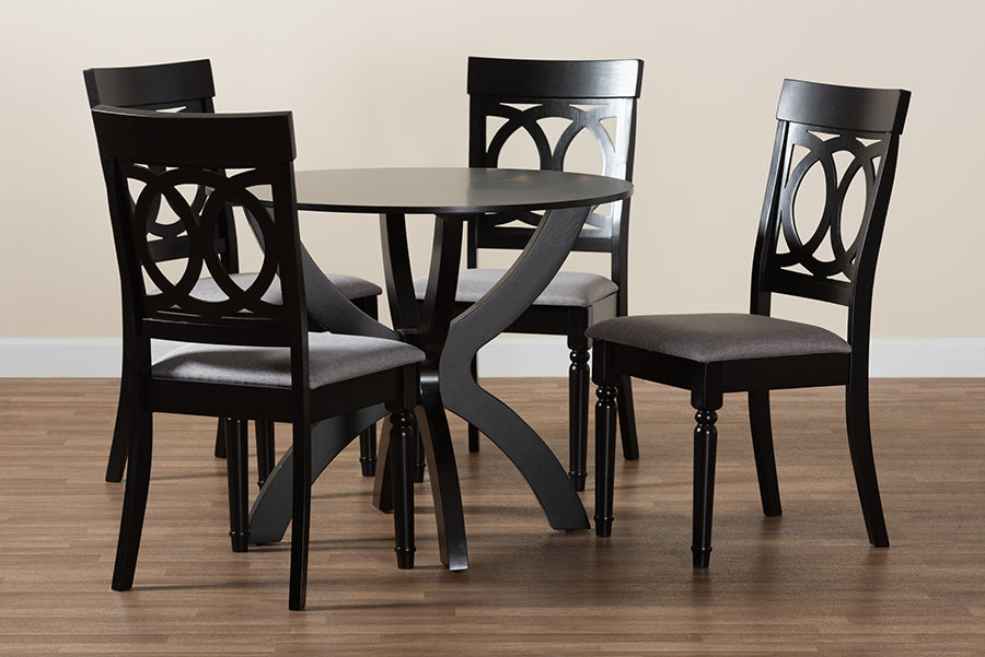 Baxton Studio Velia Modern Grey Fabric and Dark Brown Finished Wood 5-Piece Dining Set