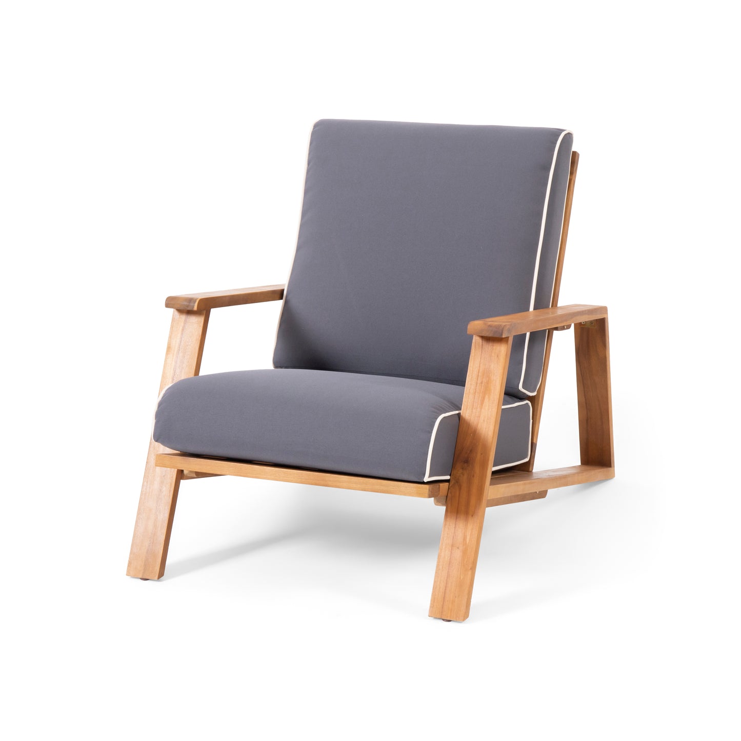 Patio Lounge Chair, Outdoor Club Chair with Dark Grey Cushion and Teak Acacia Wood Frame