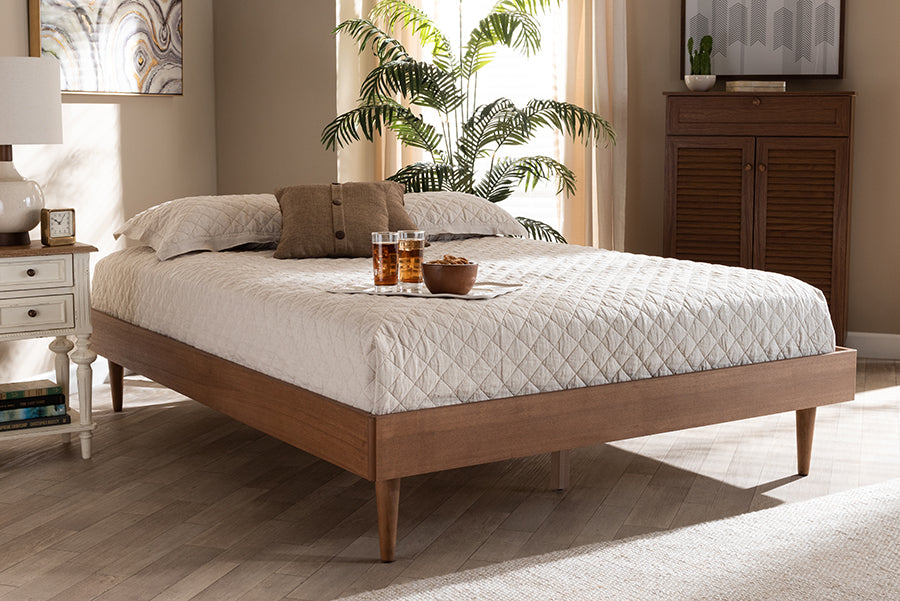 Baxton Studio Rina Mid-Century Modern Ash Wanut Finished Queen Size Wood Bed Frame