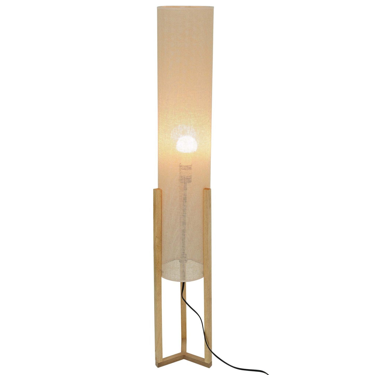 Modern floor lamp with wooden base and fabric shade, stylish home lighting furniture