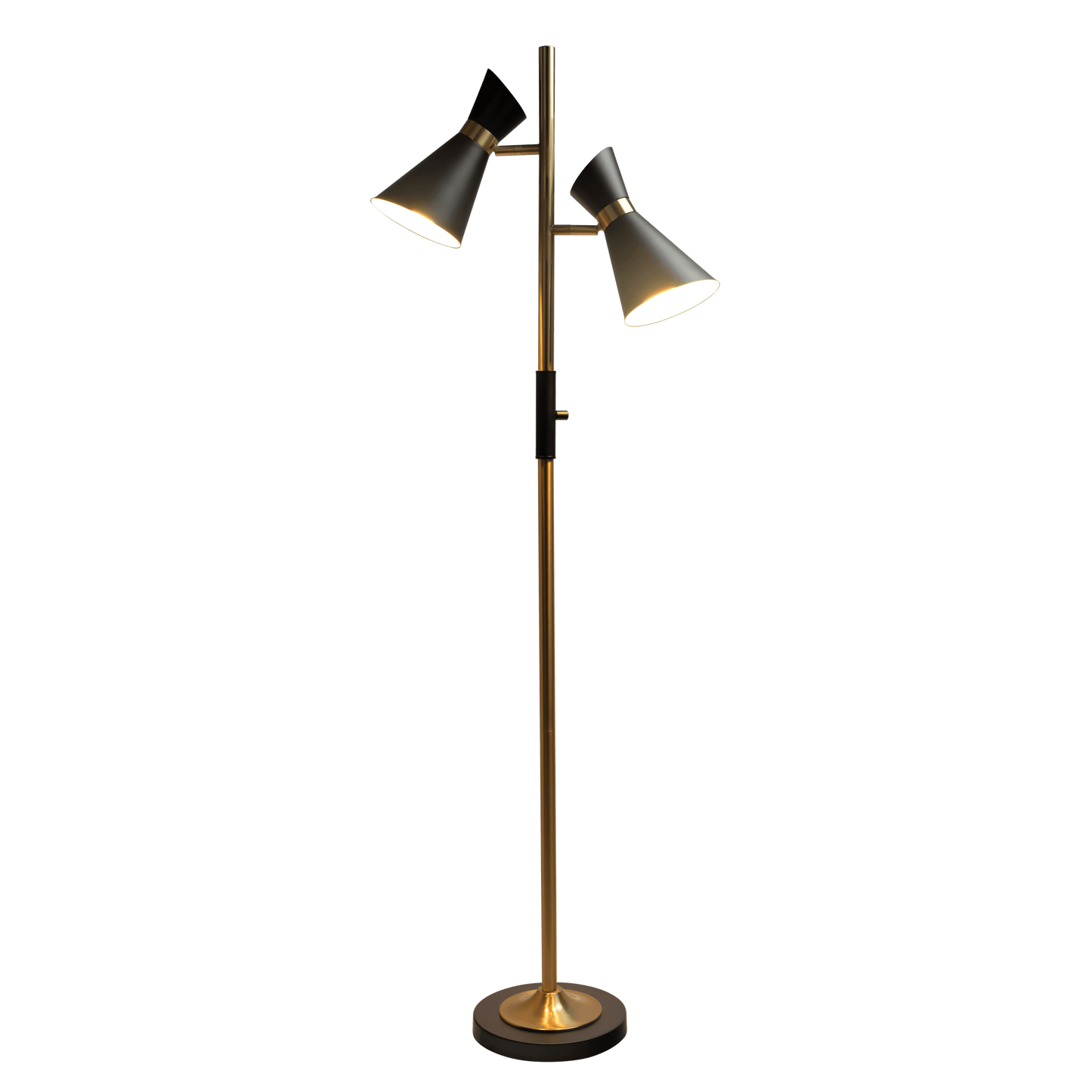 Axis Brassed Gold Floor Lamp with 4-Way Switch Double Spots with Metal Base FredCo