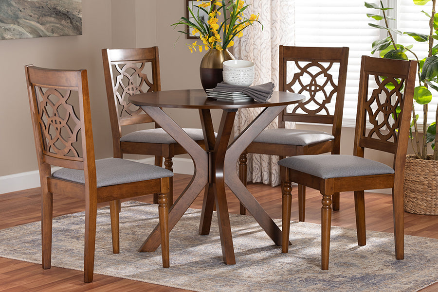 Baxton Studio Sadie Modern Grey and Walnut Brown Wood 5-Piece Dining Set