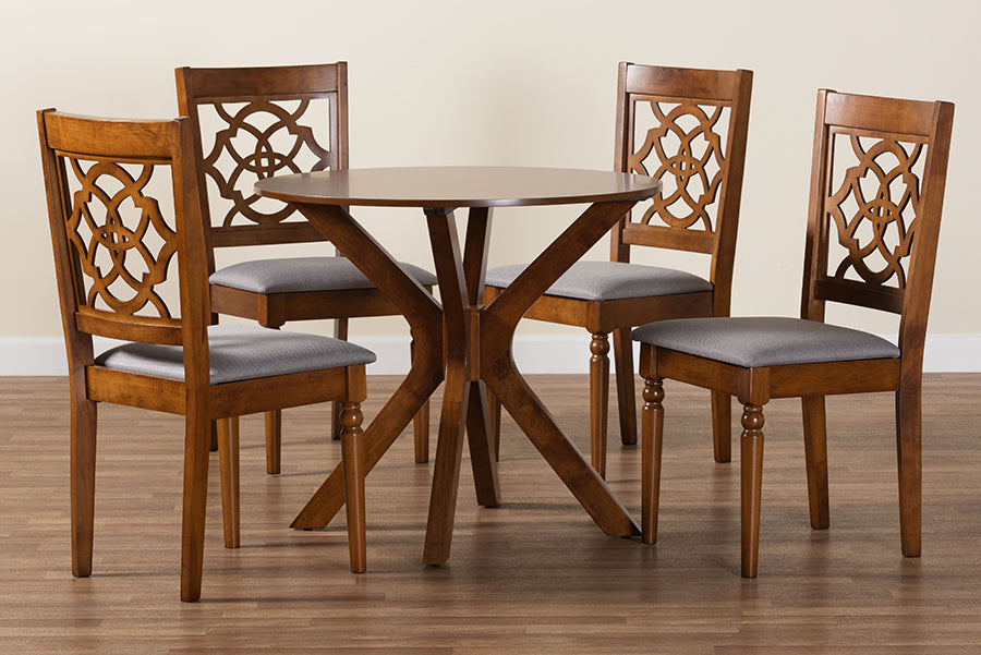 Baxton Studio Sadie Modern Grey and Walnut Brown Wood 5-Piece Dining Set