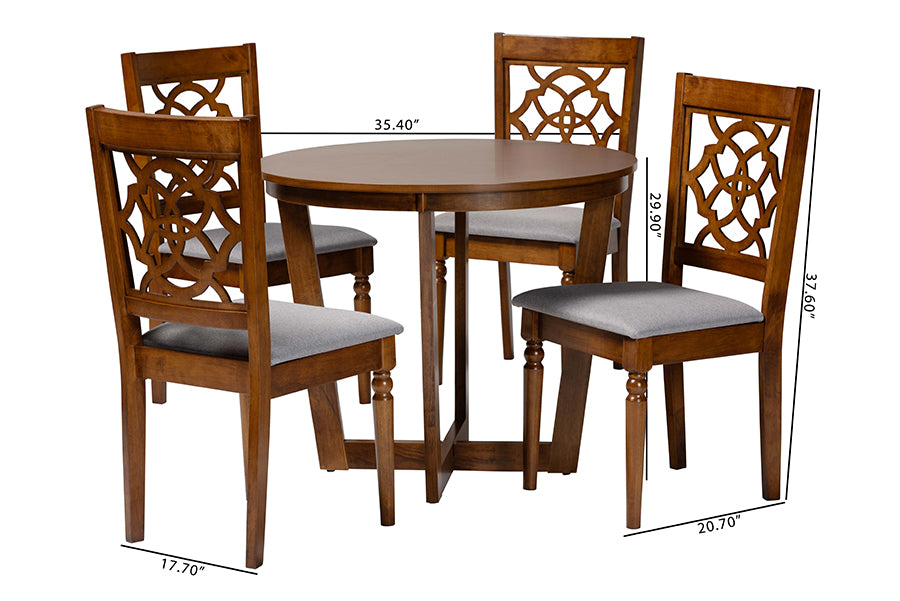 Baxton Studio Valerie Modern Grey and Walnut Brown Wood 5-Piece Dining Set