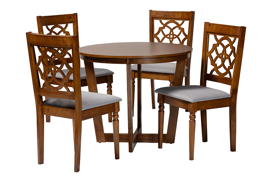 Baxton Studio Valerie Modern Grey and Walnut Brown Wood 5-Piece Dining Set