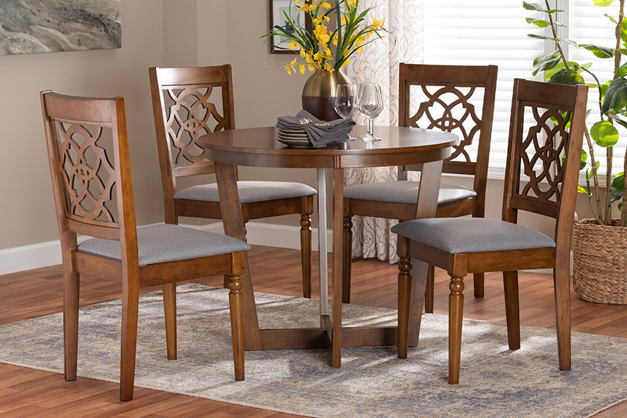 Baxton Studio Valerie Modern Grey and Walnut Brown Wood 5-Piece Dining Set