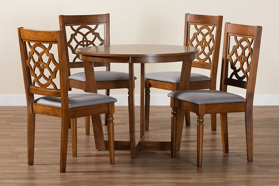 Baxton Studio Valerie Modern Grey and Walnut Brown Wood 5-Piece Dining Set