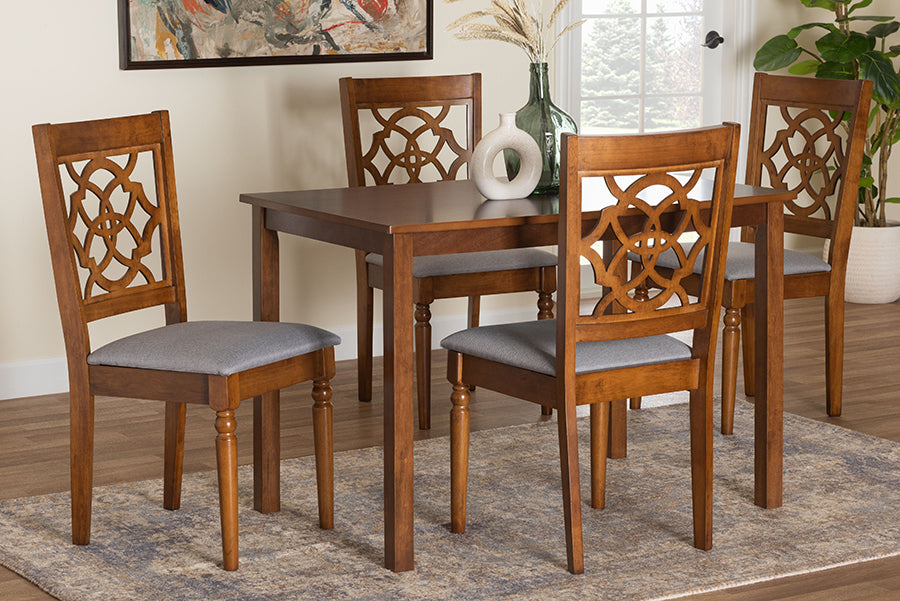 Baxton Studio Renaud Modern Grey and Walnut Brown Wood 5-Piece Dining Set