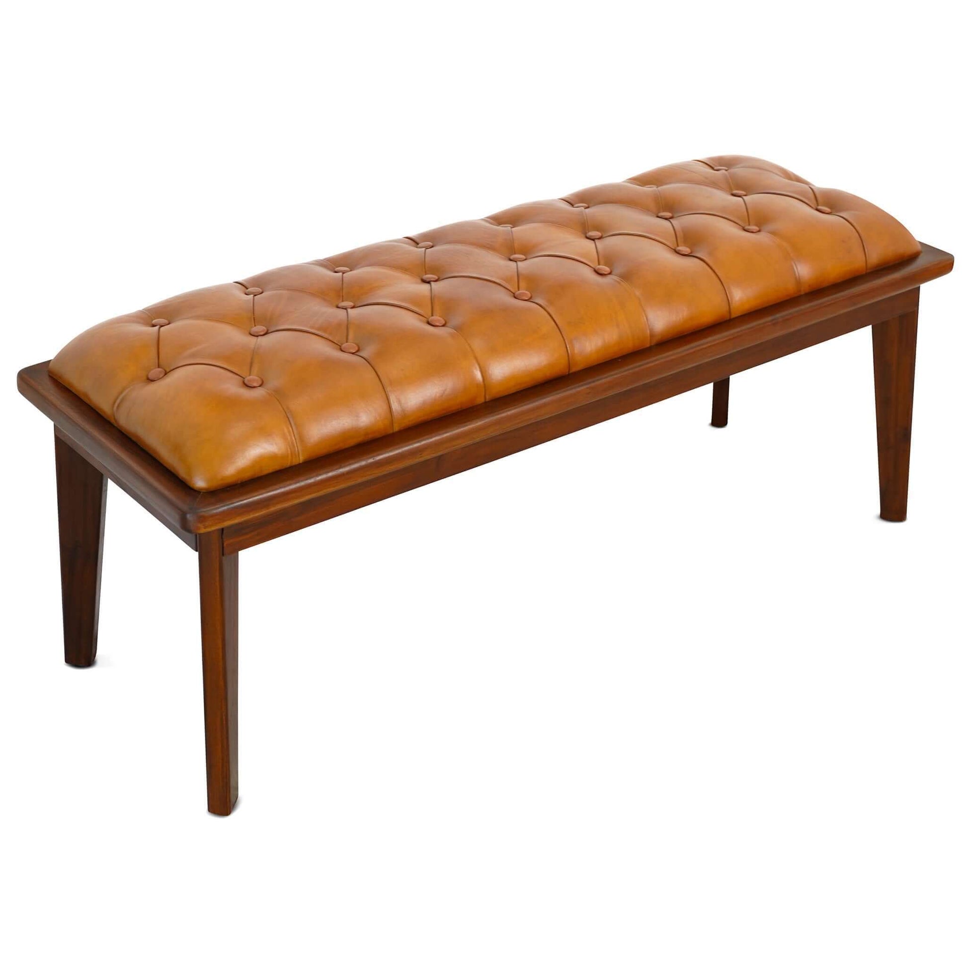 Arden Tan Leather Bench With Buttons FredCo