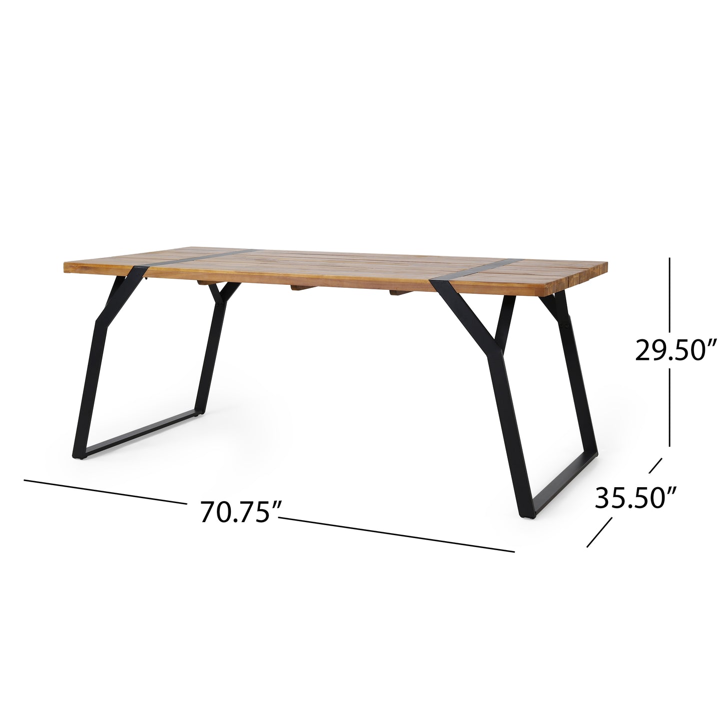 Modern wood dining table with black metal legs, 70.75 x 35.5 x 29.5 inches, FredCo International