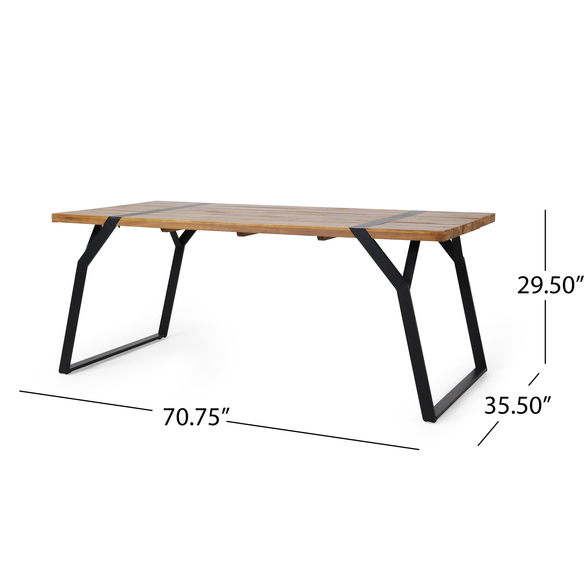 Modern wood dining table with black metal legs, 70.75 x 35.5 x 29.5 inches, FredCo International