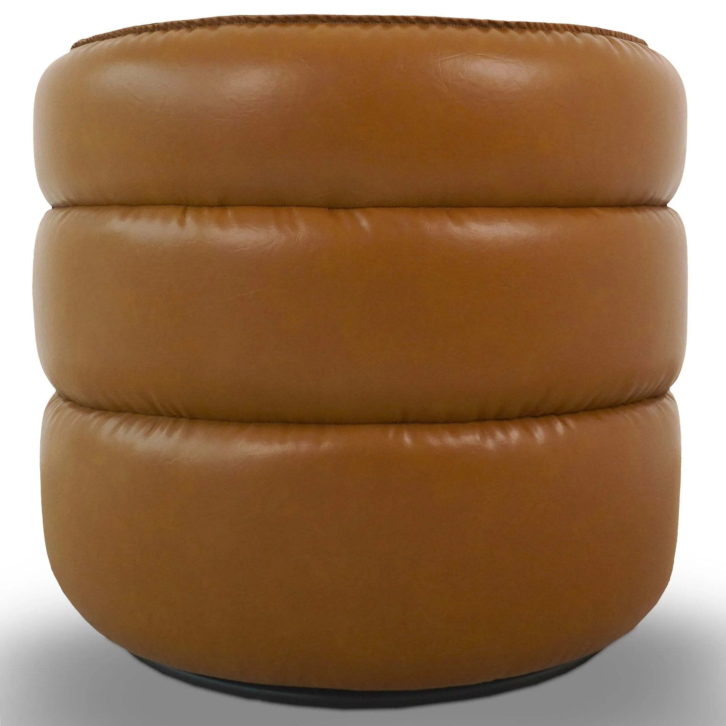 Modern brown leather ottoman with round stacked cushion design, home furniture accent
